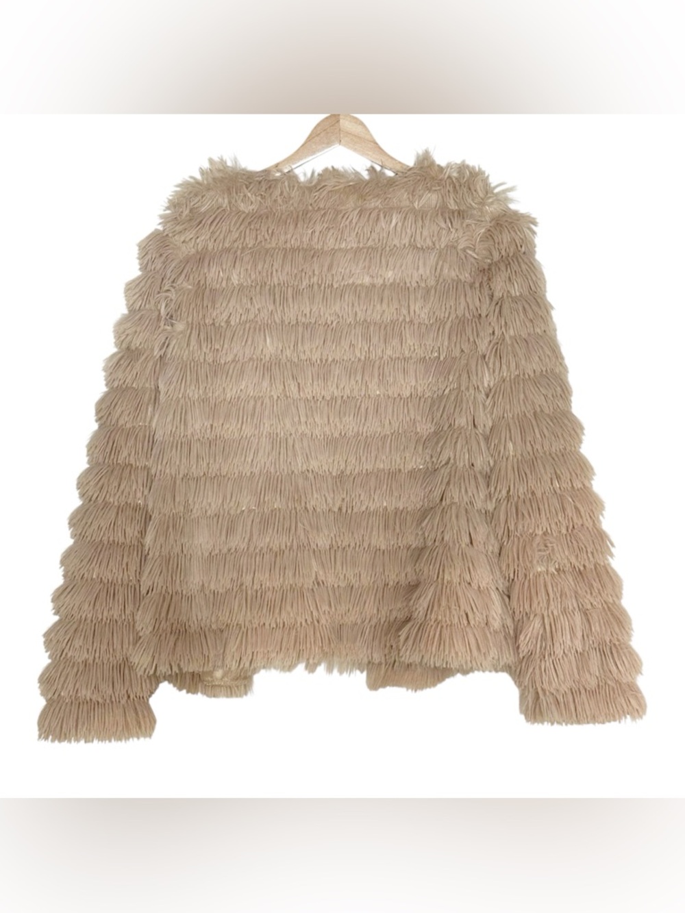 Womens Faux Fur Shaggy Open Front Coat Jacket Size L Beige Pink Lightweight - Picture 4 of 12